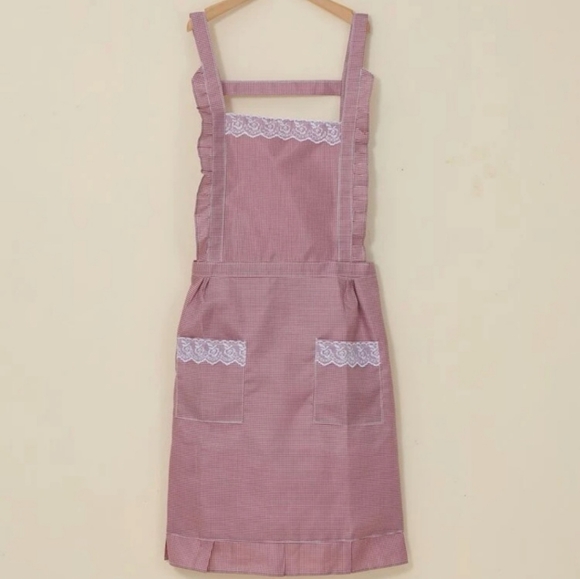 Gingham lace trim apron - Picture 2 of 4